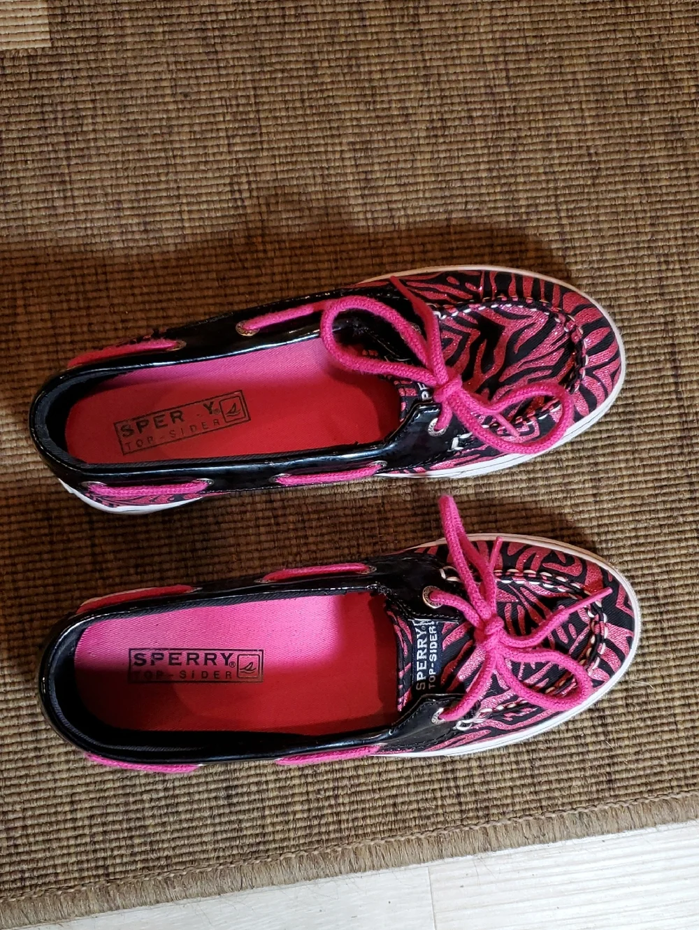 Girl's Size 3 Sperry Sparkly Black and Hot Pink Zebra Boat Shoes